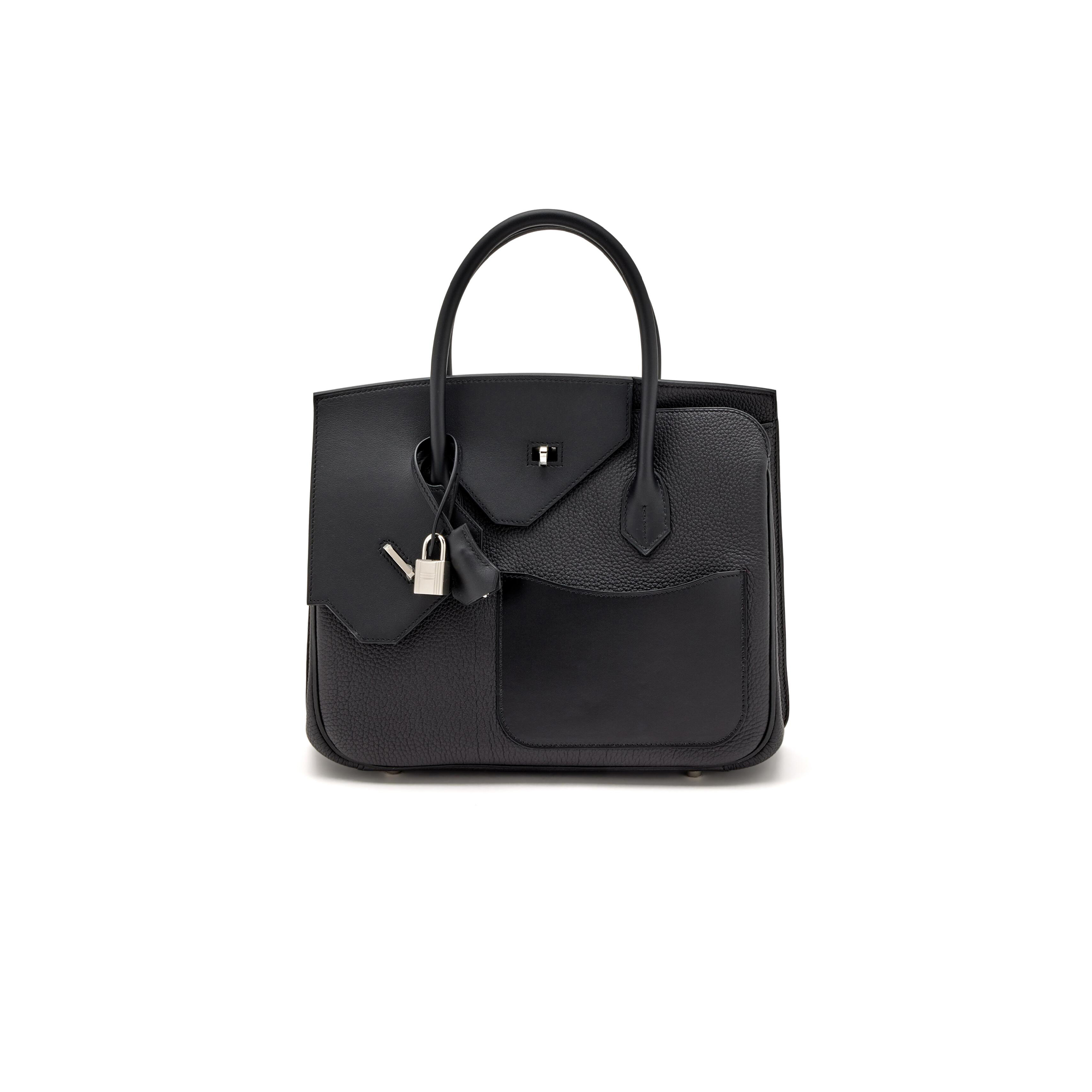 HERMÈS BIRKIN 30 TOGO AND SWIFT NATURELLE LEATHER BLACK SILVER BUCKLE H028539CK03 (30*22*16cm)